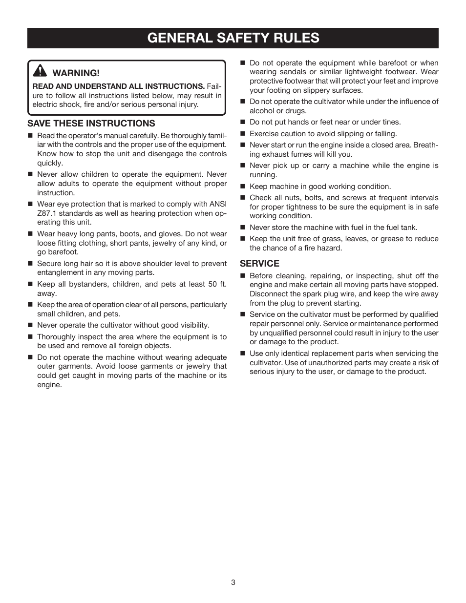 General safety rules | Ryobi RY60511A User Manual | Page 3 / 22