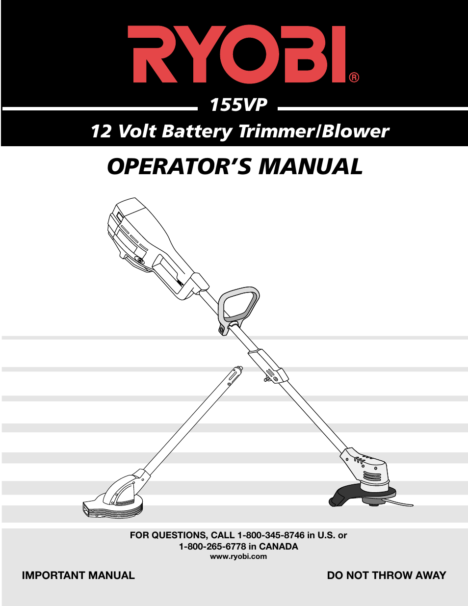 Ryobi 155VP User Manual | 18 pages