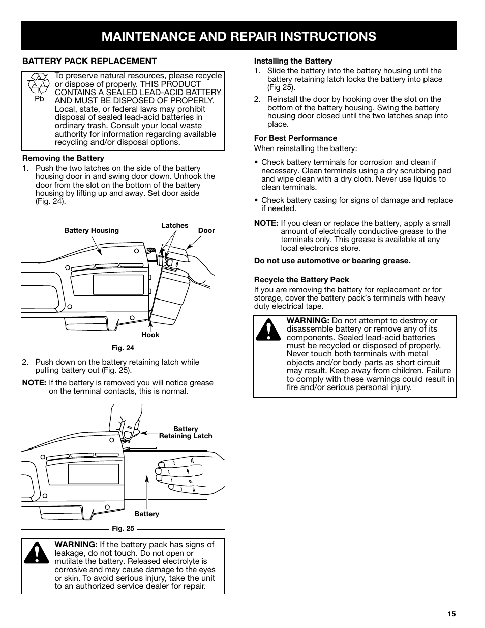 Maintenance and repair instructions | Ryobi 155VP User Manual | Page 15 / 18