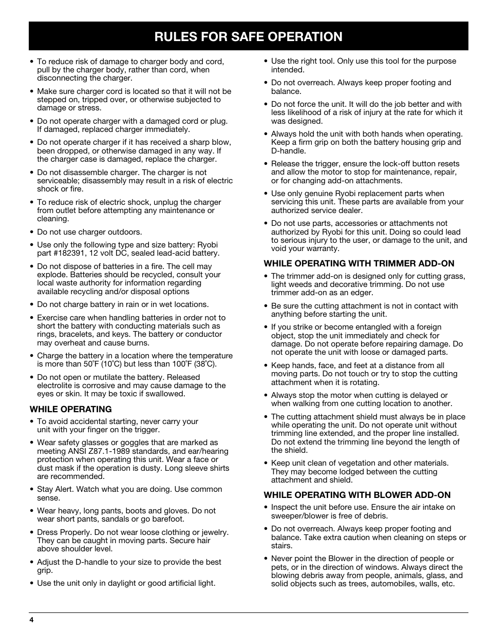 Rules for safe operation | Ryobi 155VP User Manual | Page 4 / 18