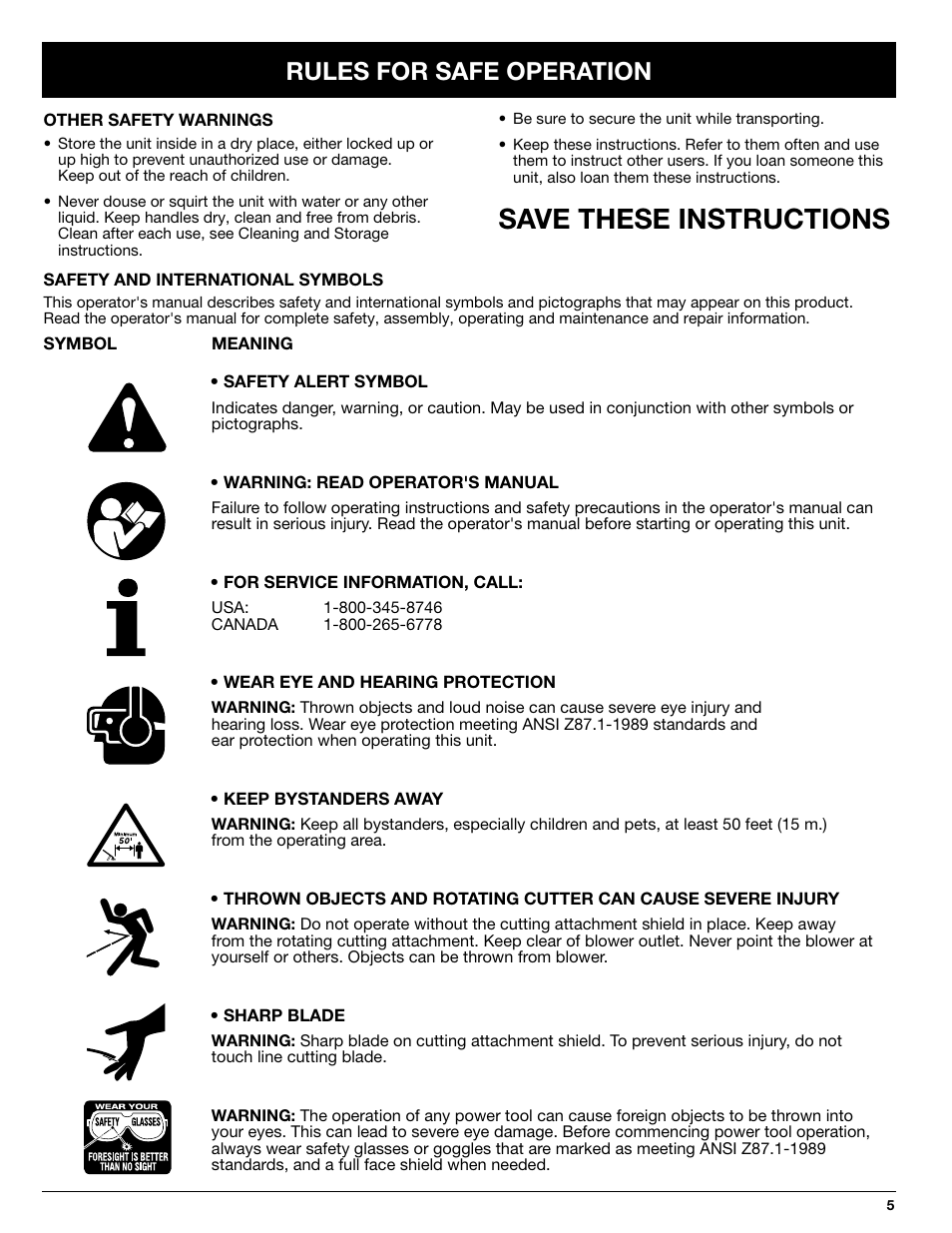 Save these instructions, Rules for safe operation | Ryobi 155VP User Manual | Page 5 / 18