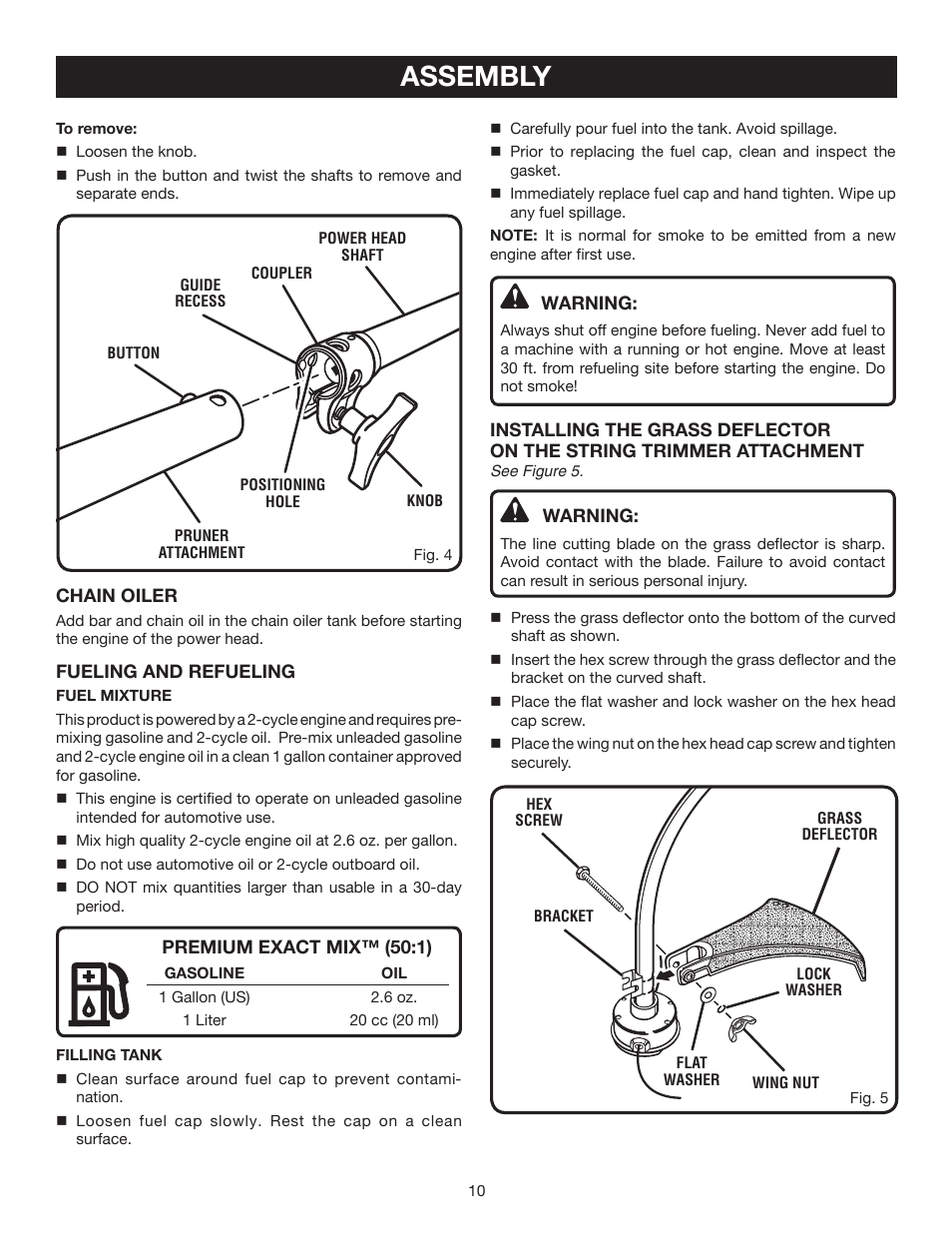 Assembly | Ryobi RY52001 User Manual | Page 10 / 26