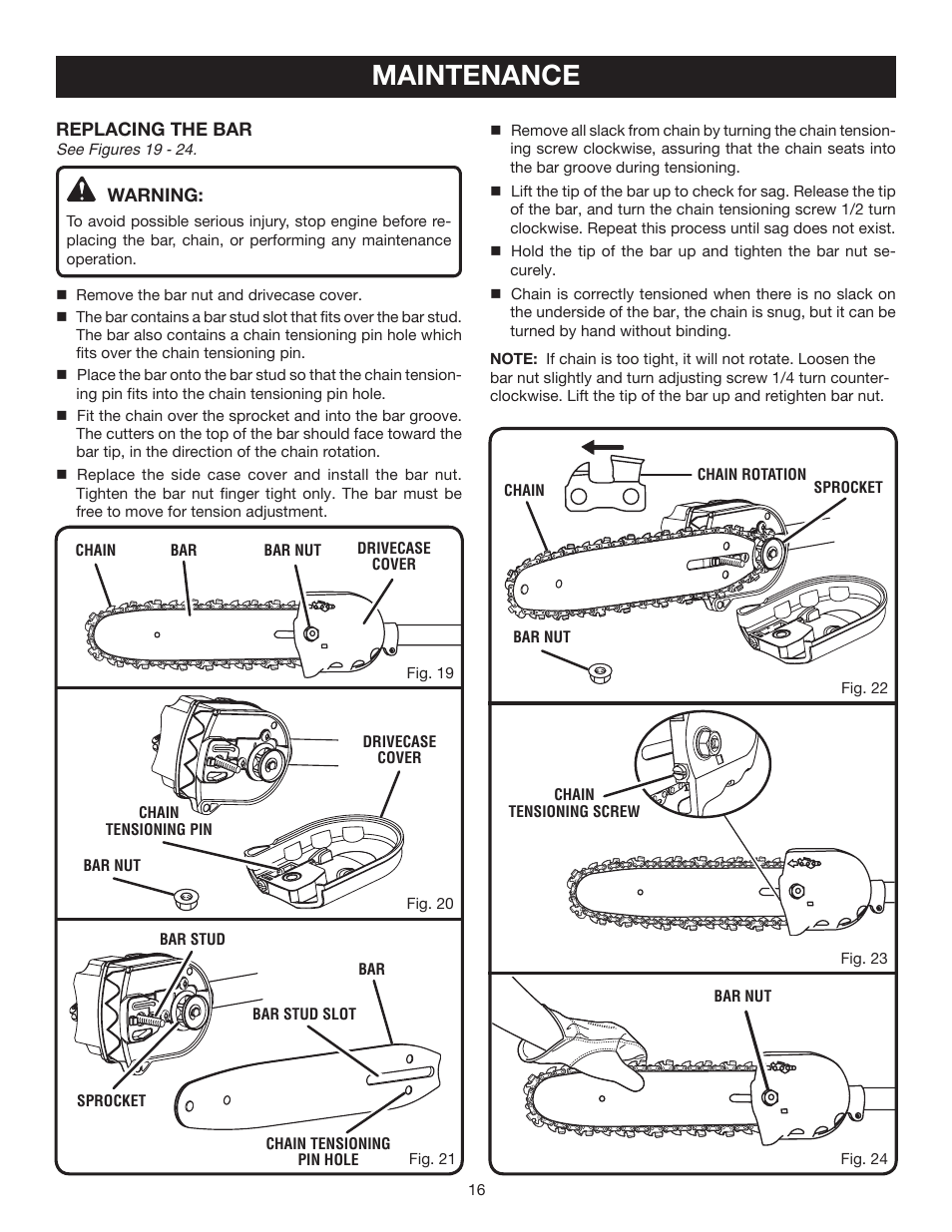 Maintenance | Ryobi RY52001 User Manual | Page 16 / 26