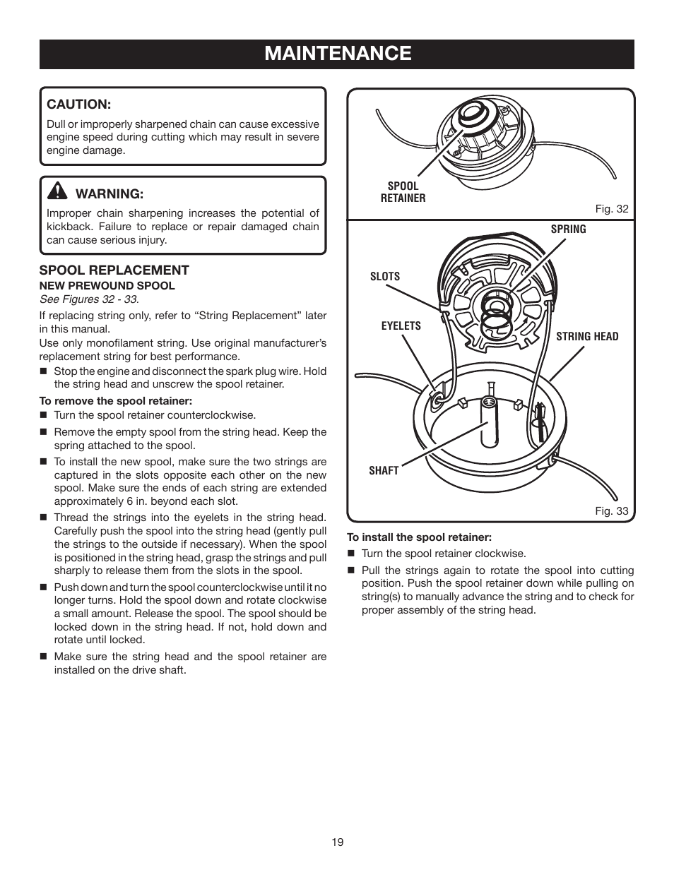 Maintenance | Ryobi RY52001 User Manual | Page 19 / 26