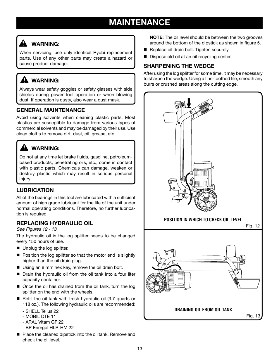 Maintenance | Ryobi RY49701 User Manual | Page 13 / 16
