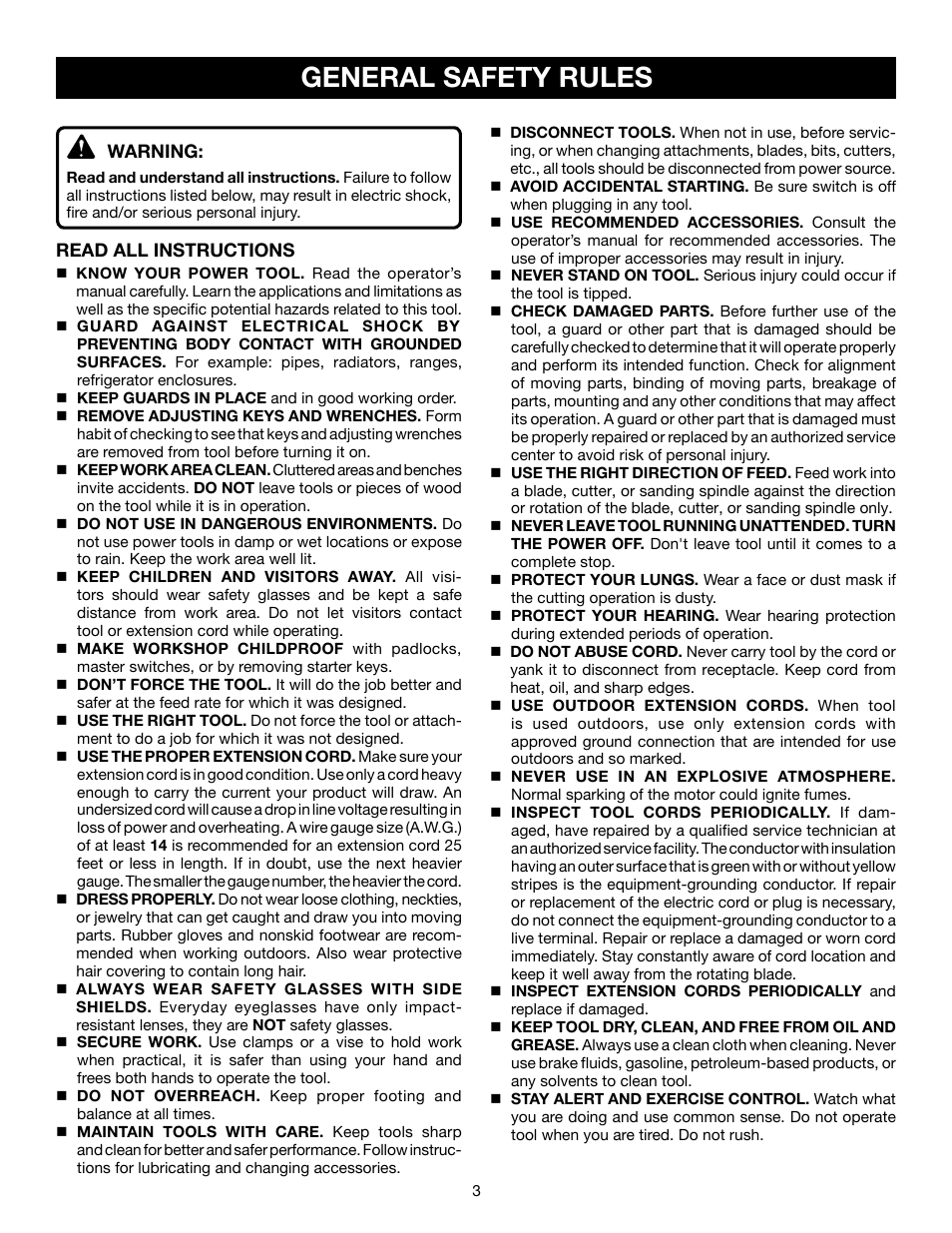 General safety rules | Ryobi RY49701 User Manual | Page 3 / 16