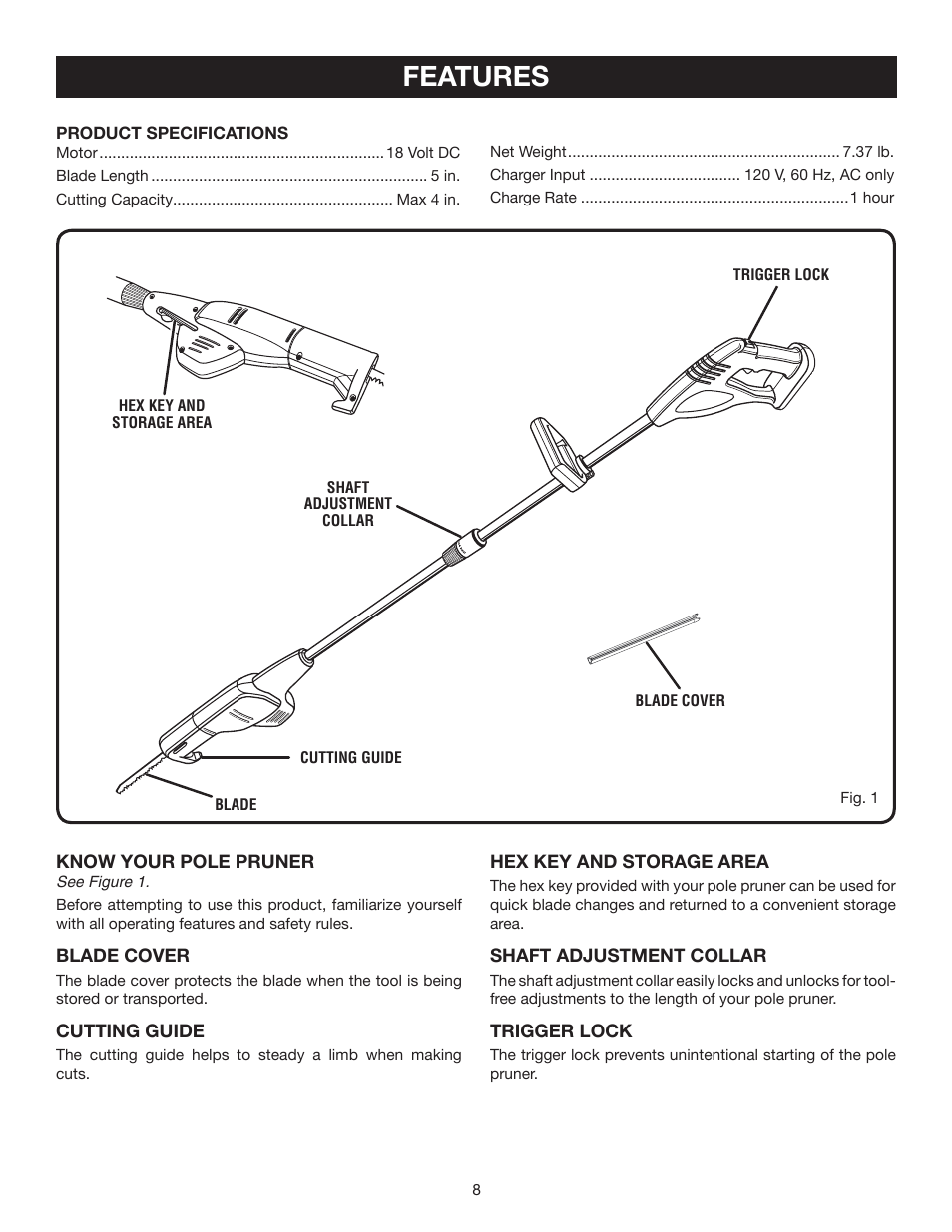 Features | Ryobi P2500 User Manual | Page 8 / 16