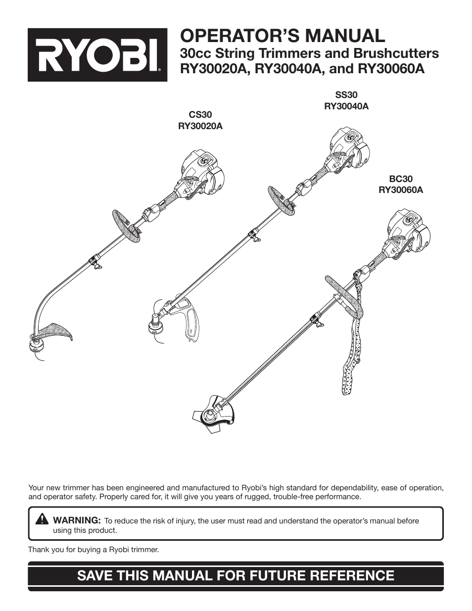 Ryobi CS30 RY30020A User Manual | 26 pages