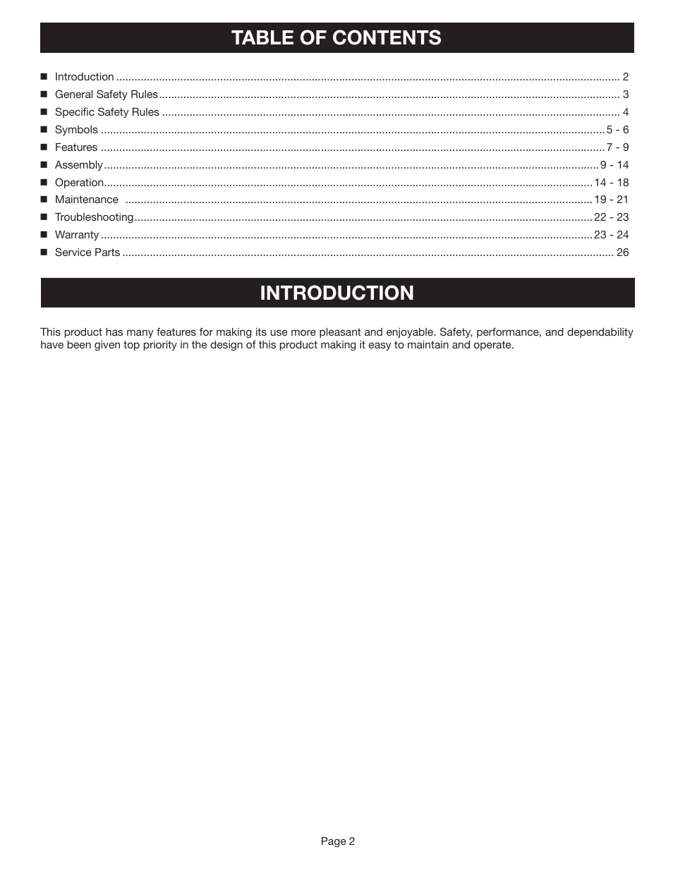 Table of contents introduction | Ryobi CS30 RY30020A User Manual | Page 2 / 26