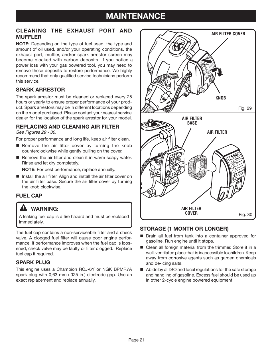 Maintenance | Ryobi CS30 RY30020A User Manual | Page 21 / 26