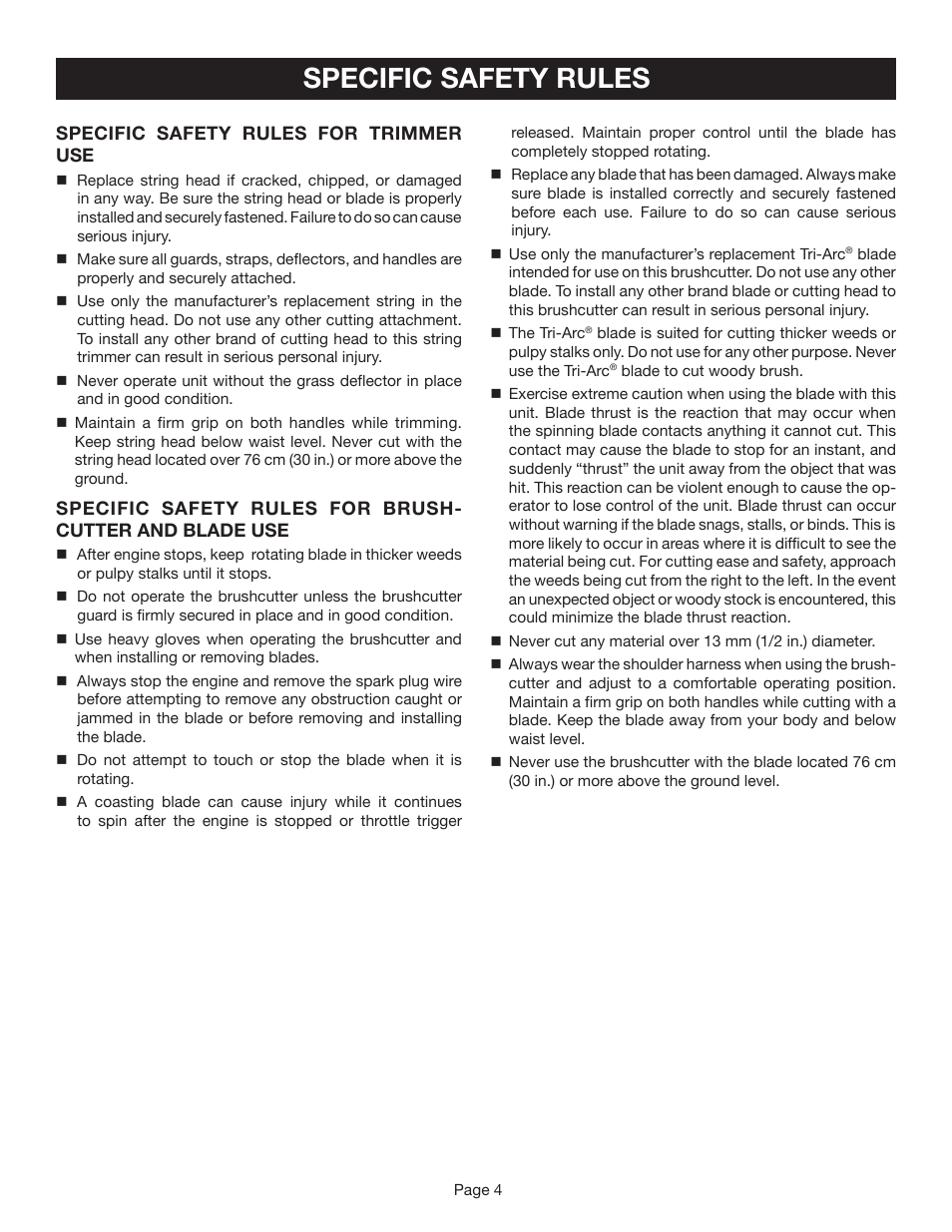 Specific safety rules | Ryobi CS30 RY30020A User Manual | Page 4 / 26