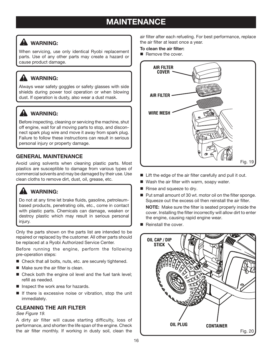 Maintenance | Ryobi 3000 PSI User Manual | Page 16 / 26