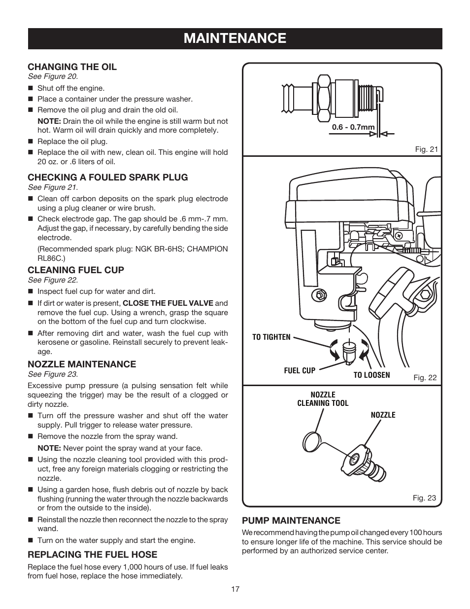 Maintenance | Ryobi 3000 PSI User Manual | Page 17 / 26