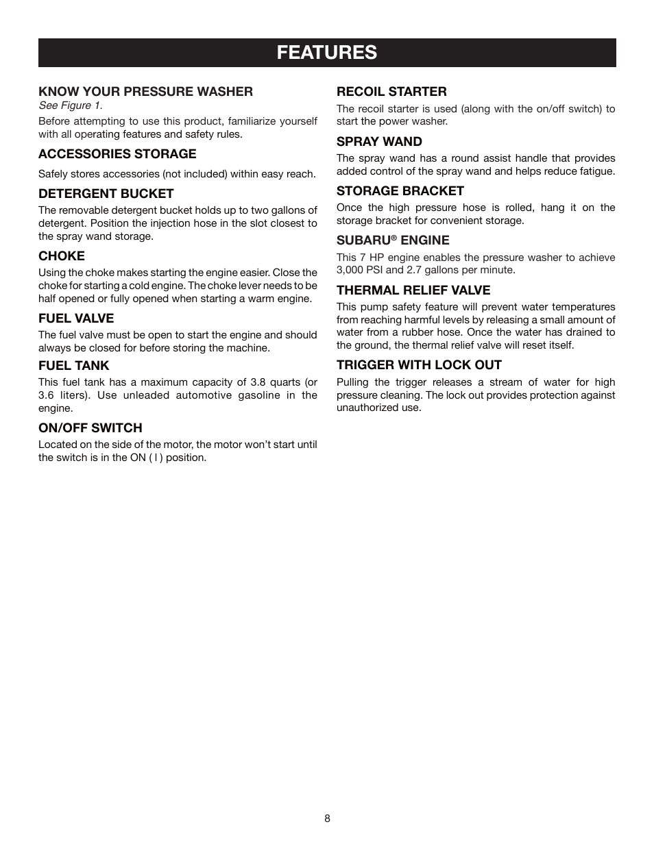 Features | Ryobi 3000 PSI User Manual | Page 8 / 26