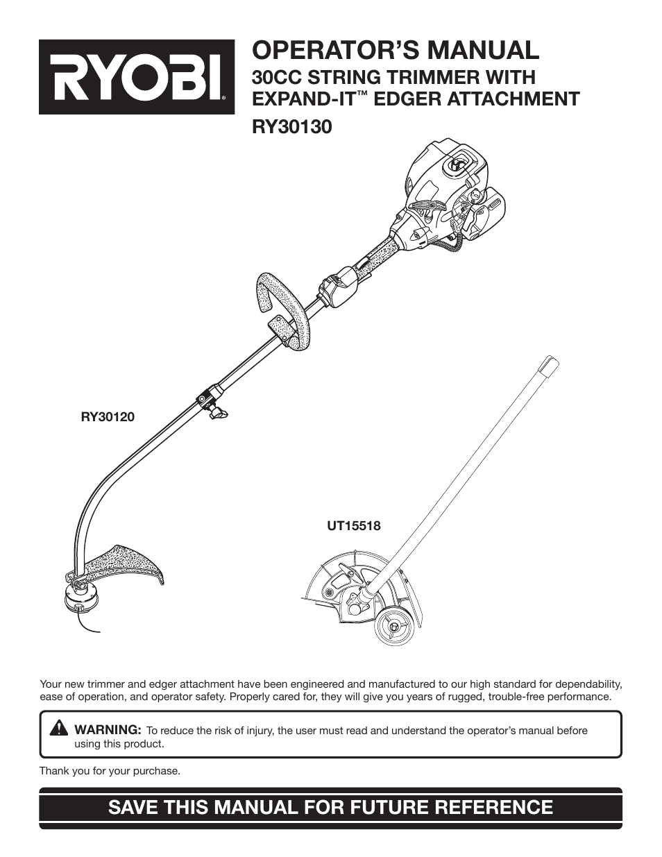 Ryobi RY30130 User Manual | 24 pages