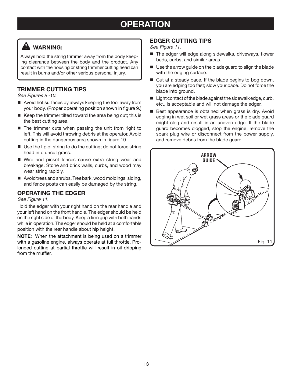 Operation | Ryobi RY30130 User Manual | Page 13 / 24