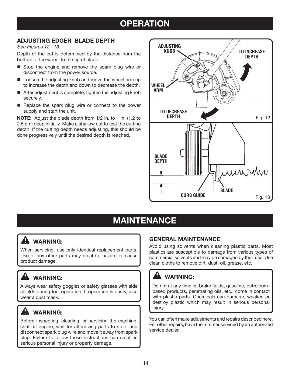 Operation, Maintenance | Ryobi RY30130 User Manual | Page 14 / 24
