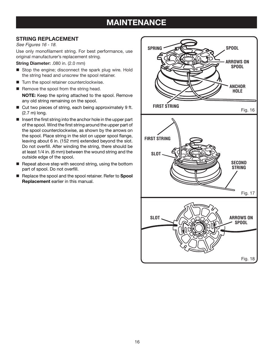 Maintenance | Ryobi RY30130 User Manual | Page 16 / 24
