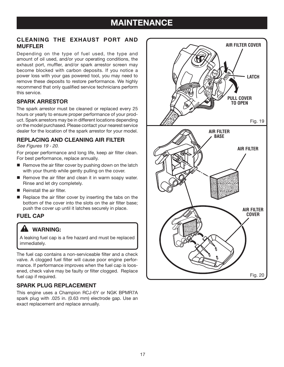 Maintenance | Ryobi RY30130 User Manual | Page 17 / 24