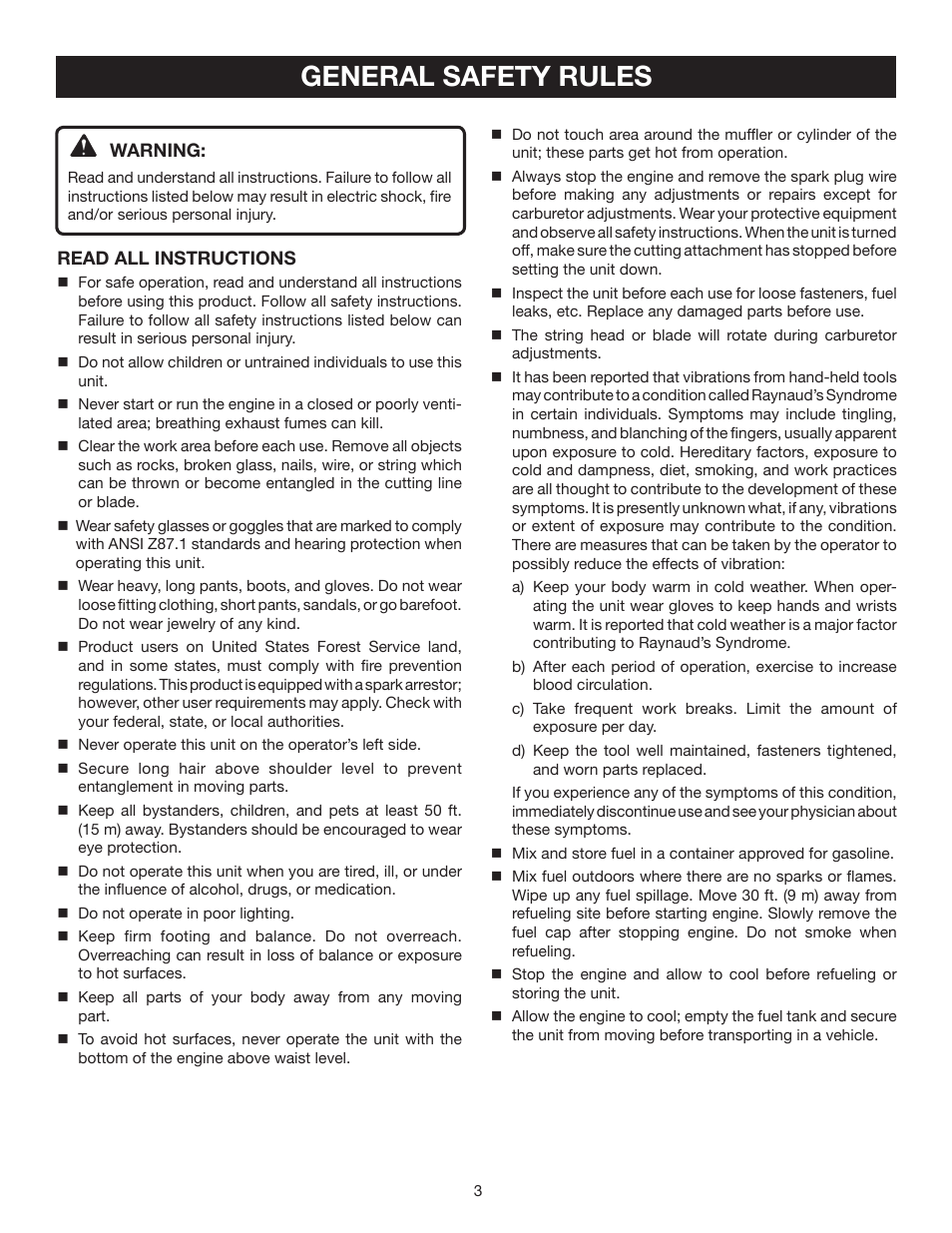 General safety rules | Ryobi RY30130 User Manual | Page 3 / 24