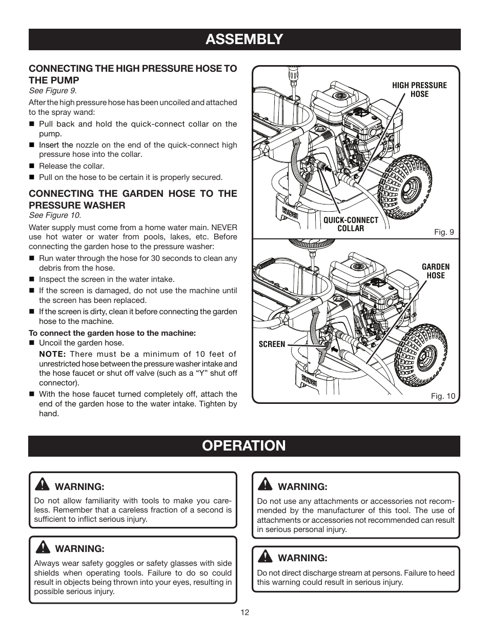 Assembly, Operation | Ryobi RY80030A User Manual | Page 12 / 26