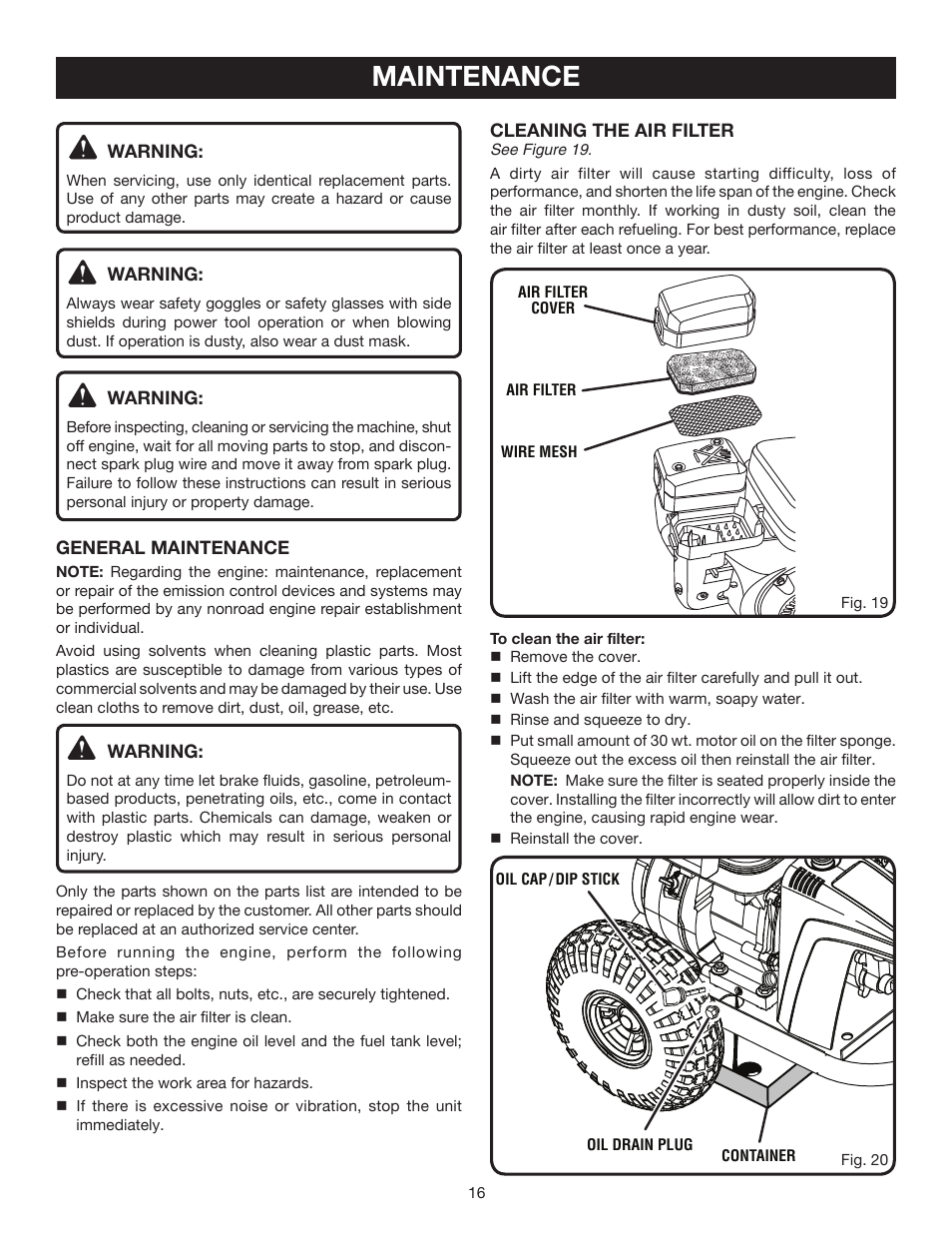 Maintenance | Ryobi RY80030A User Manual | Page 16 / 26