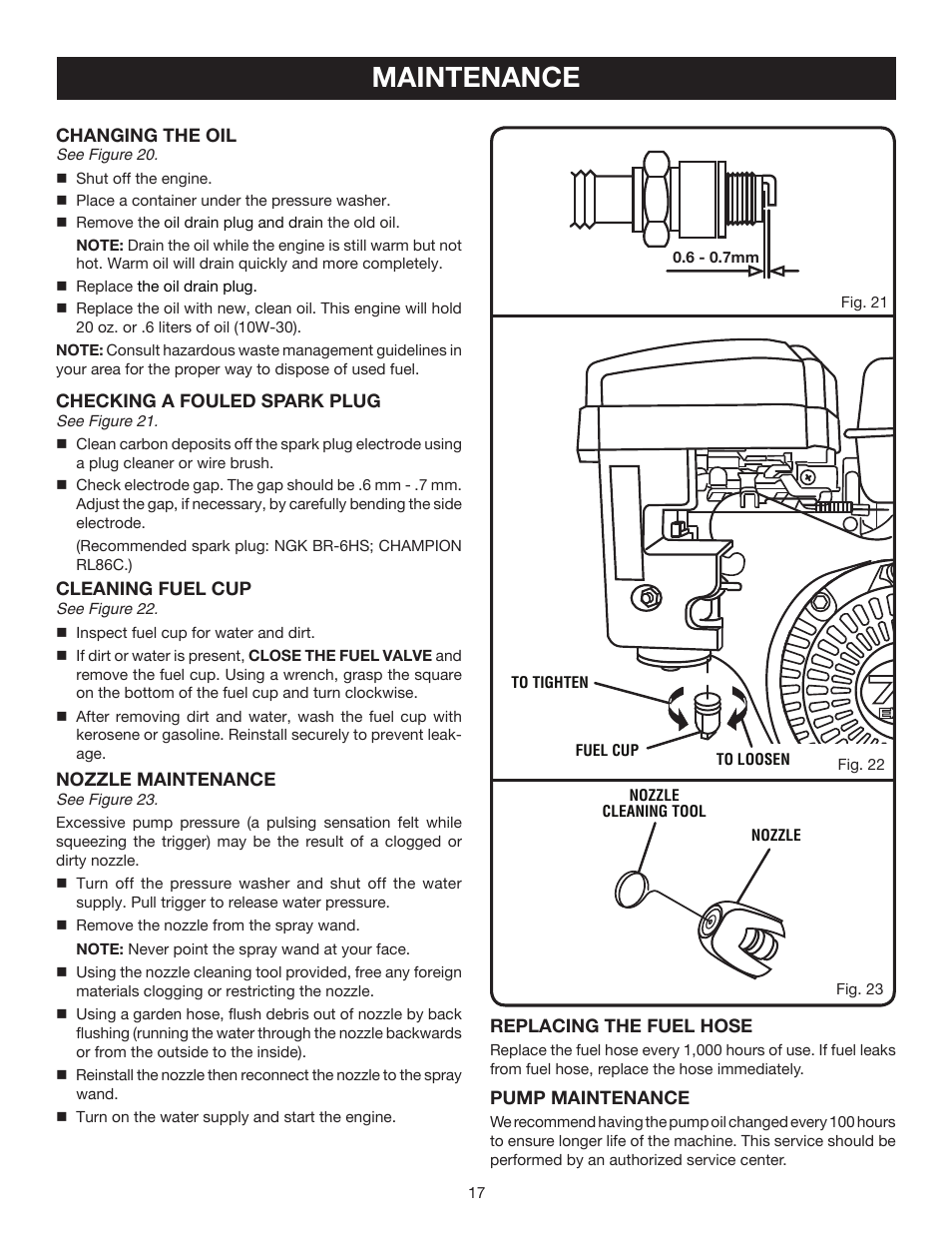 Maintenance | Ryobi RY80030A User Manual | Page 17 / 26