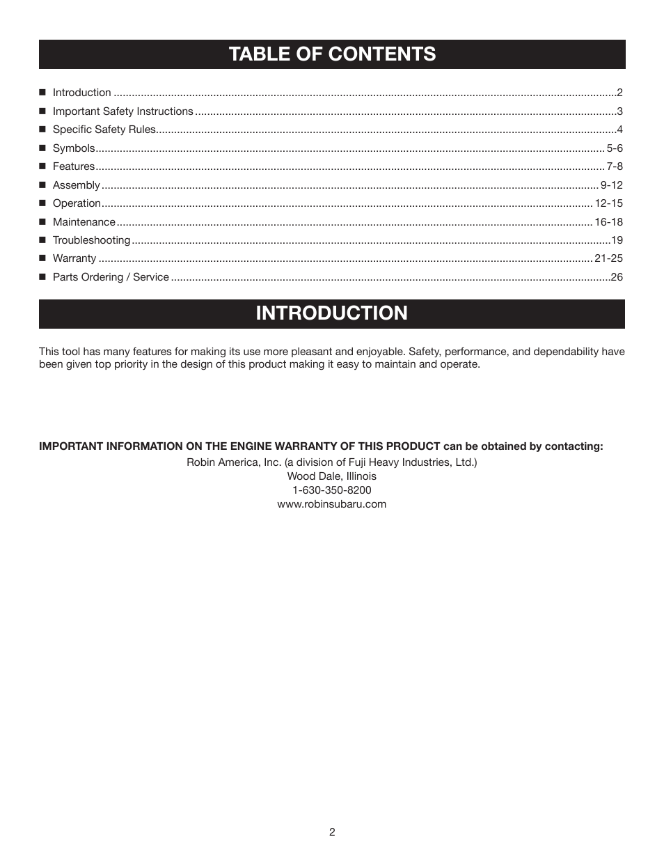 Table of contents introduction | Ryobi RY80030A User Manual | Page 2 / 26