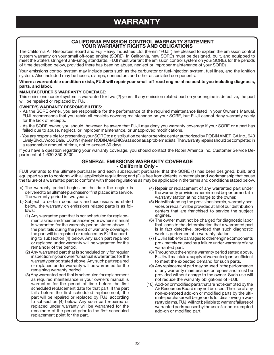 Warranty | Ryobi RY80030A User Manual | Page 22 / 26