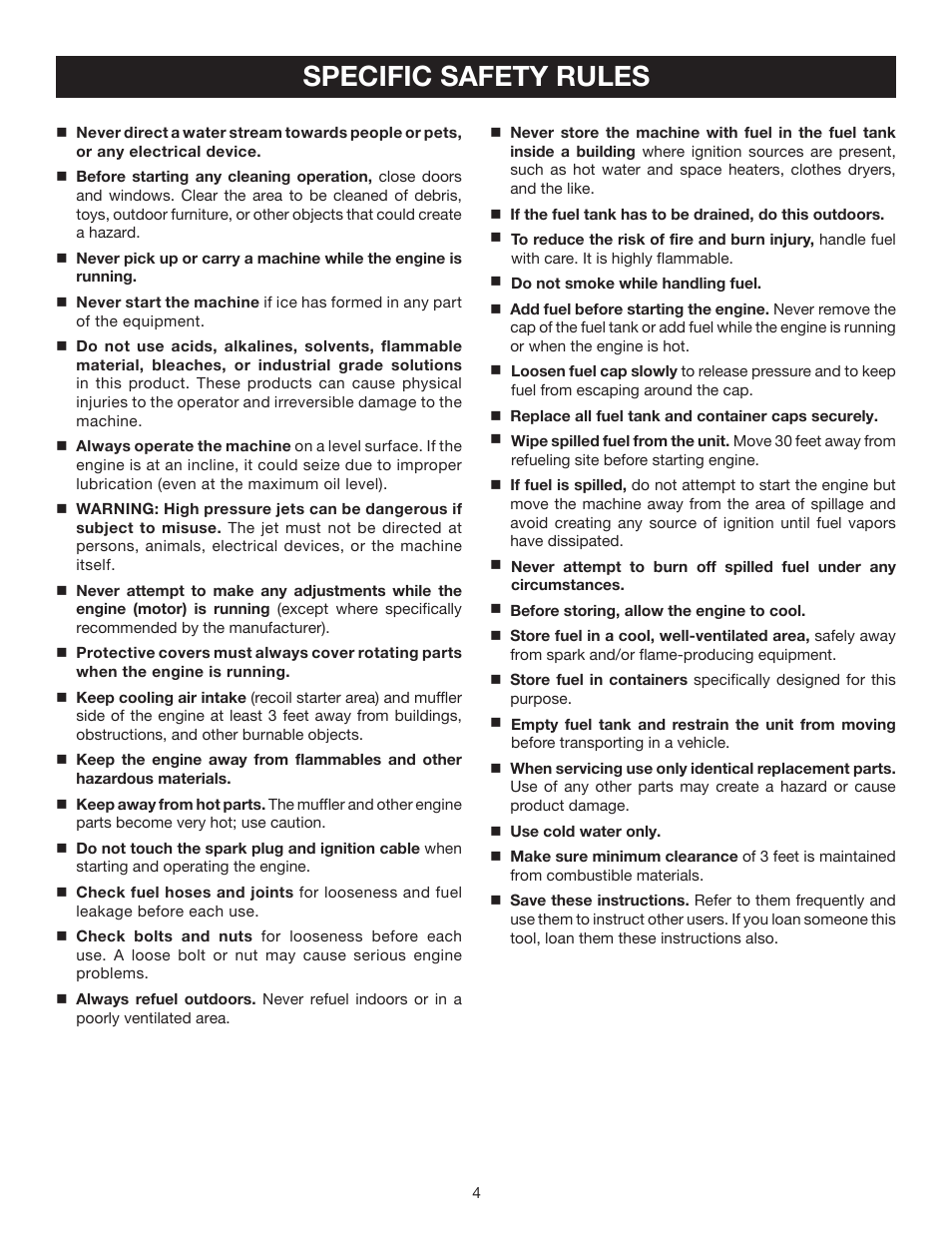 Specific safety rules | Ryobi RY80030A User Manual | Page 4 / 26