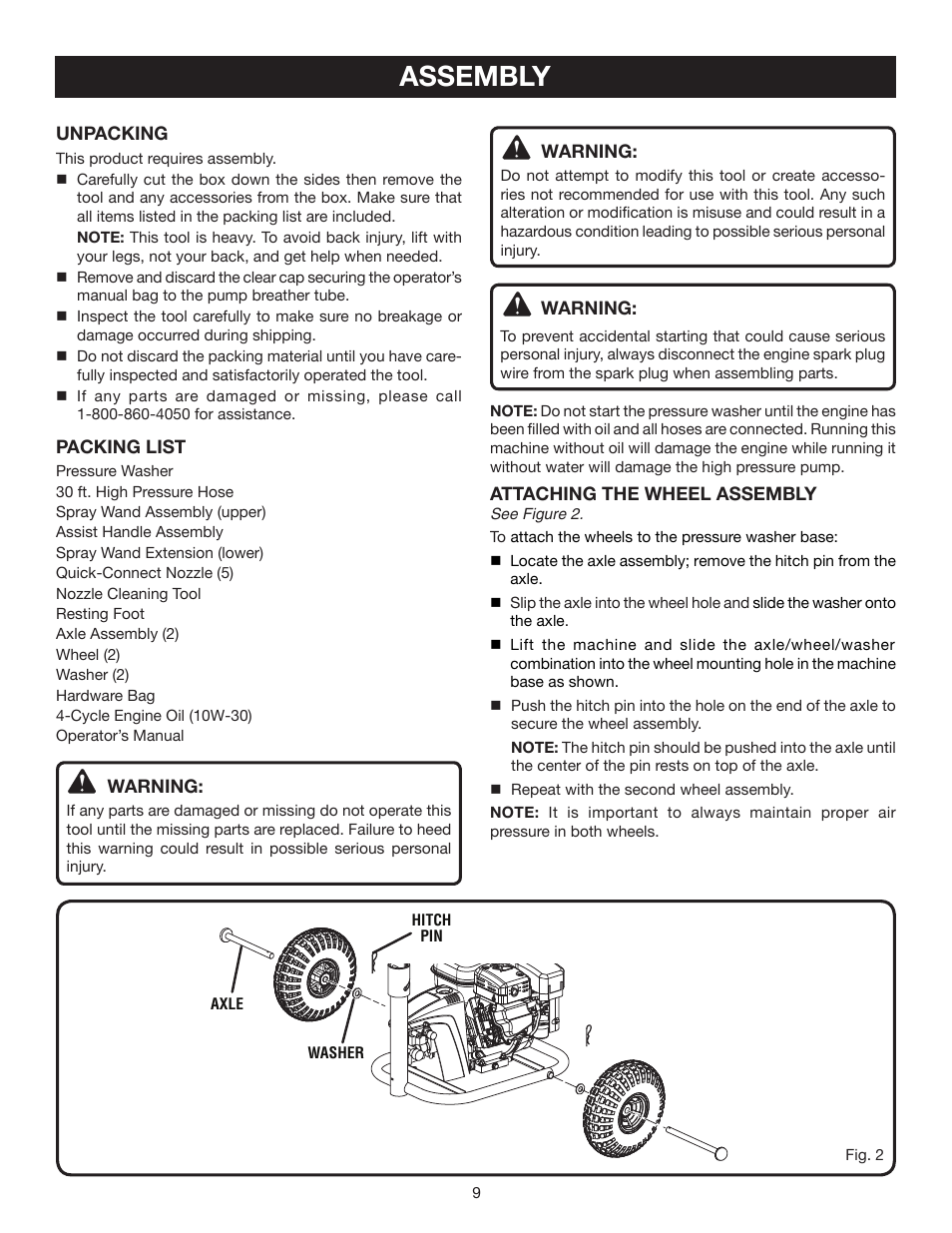 Assembly | Ryobi RY80030A User Manual | Page 9 / 26