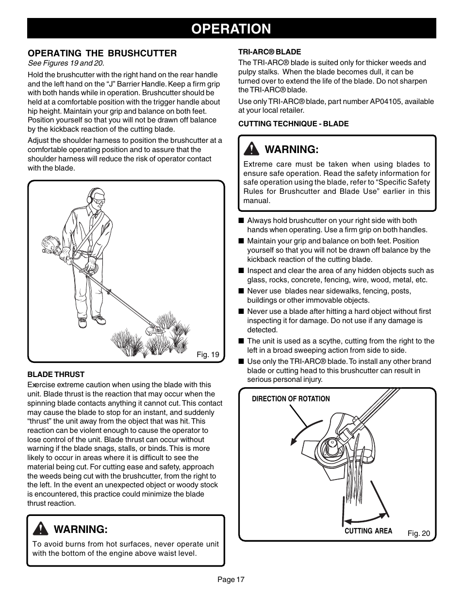 Operation, Warning | Ryobi CS30 ZR30000 User Manual | Page 17 / 28