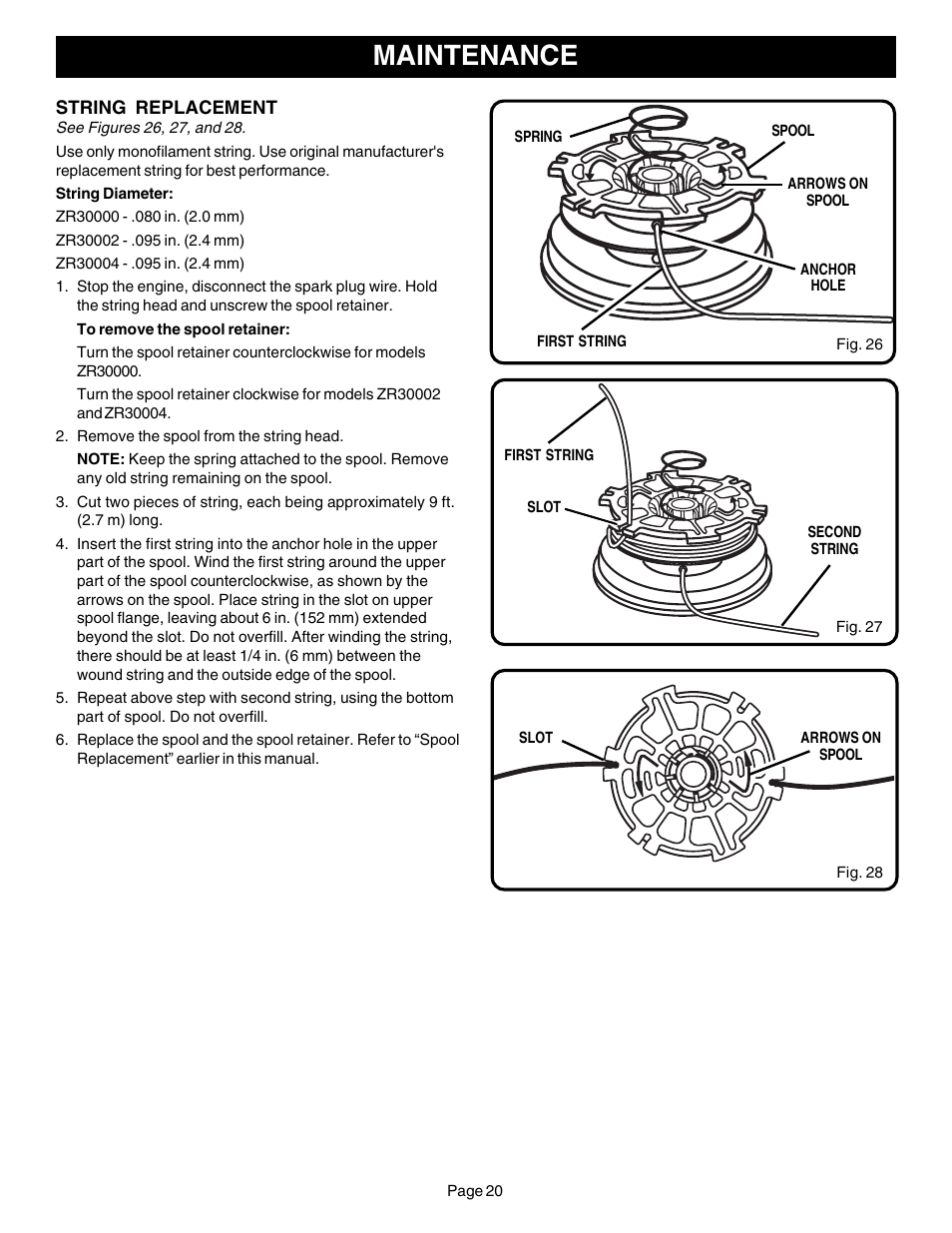 Maintenance | Ryobi CS30 ZR30000 User Manual | Page 20 / 28