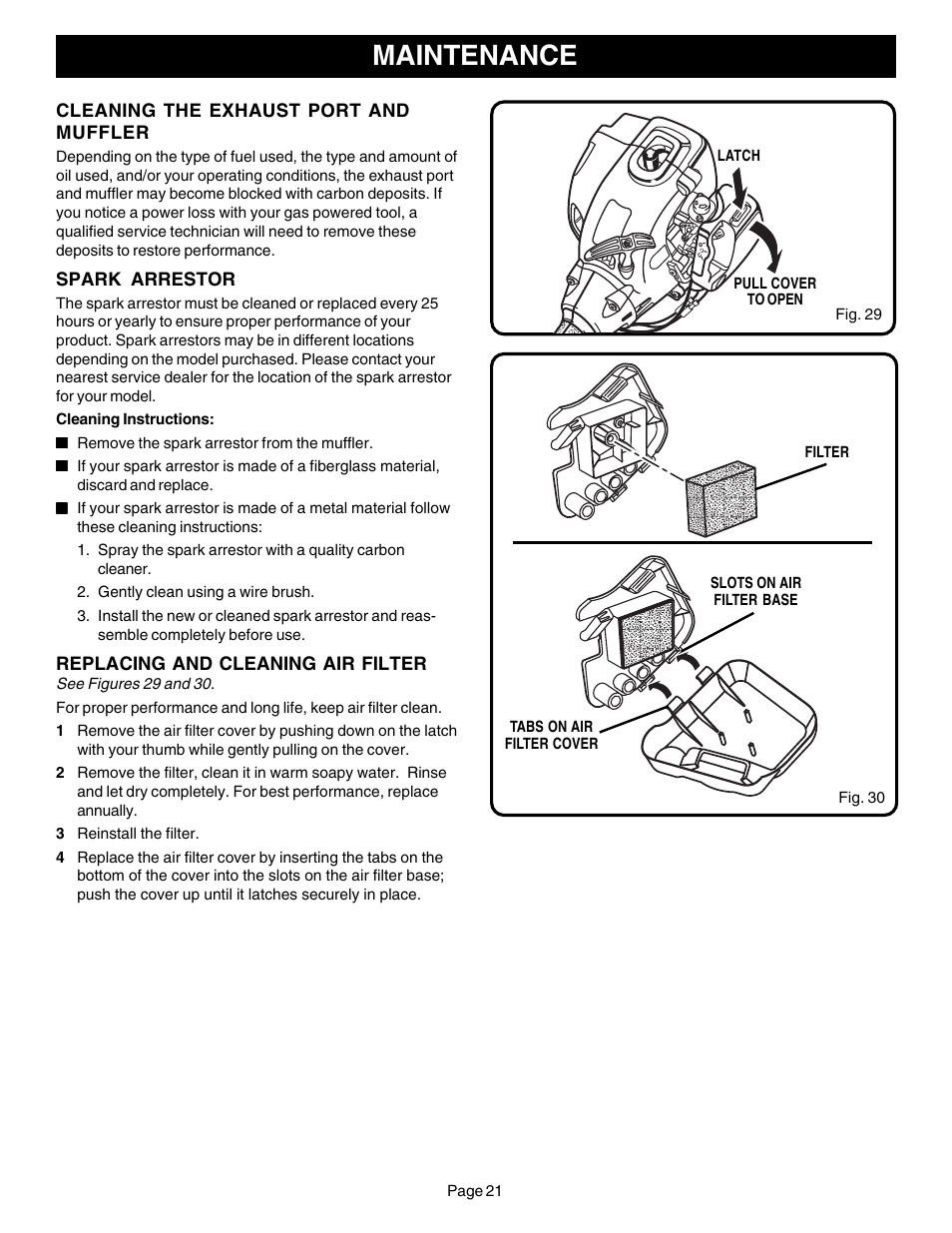 Maintenance | Ryobi CS30 ZR30000 User Manual | Page 21 / 28