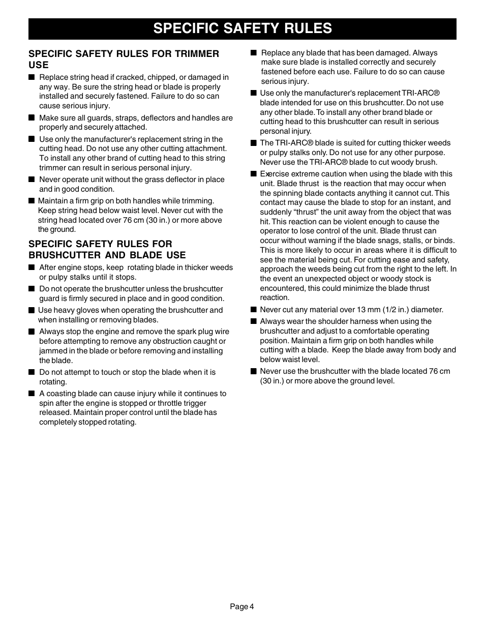 Specific safety rules | Ryobi CS30 ZR30000 User Manual | Page 4 / 28