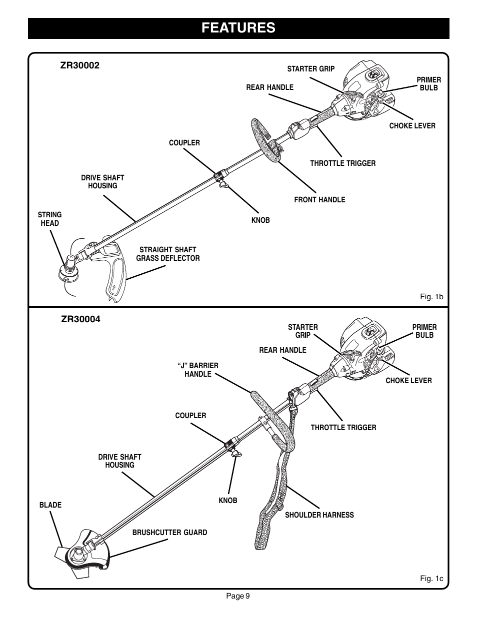 Features | Ryobi CS30 ZR30000 User Manual | Page 9 / 28