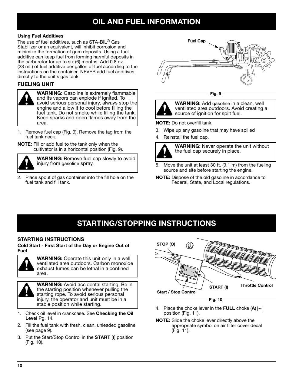 Oil and fuel information, Starting/stopping instructions | Ryobi 510r User Manual | Page 10 / 24