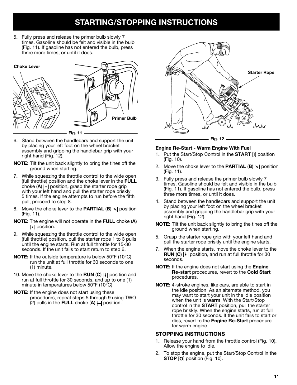 Starting/stopping instructions | Ryobi 510r User Manual | Page 11 / 24