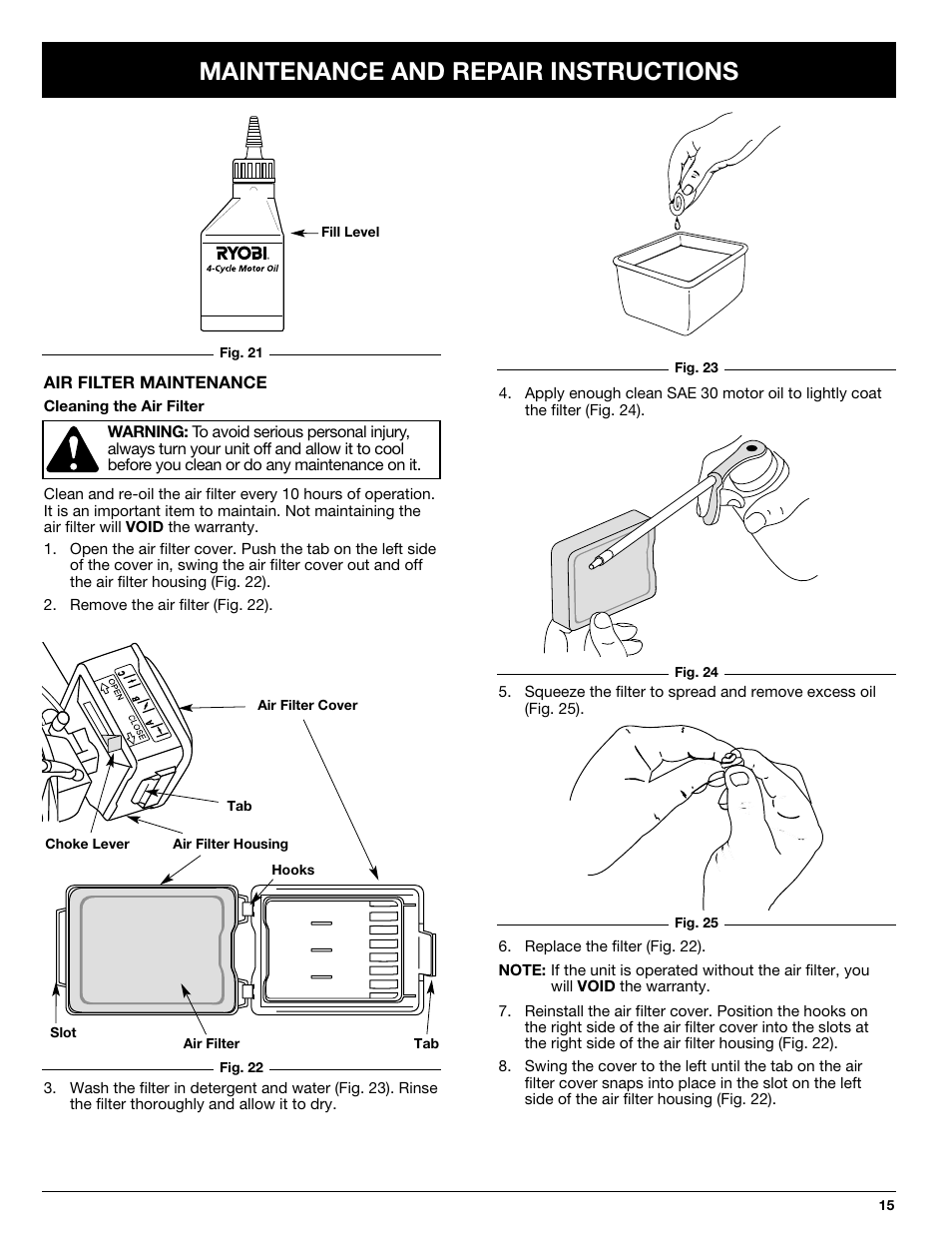 Maintenance and repair instructions | Ryobi 510r User Manual | Page 15 / 24