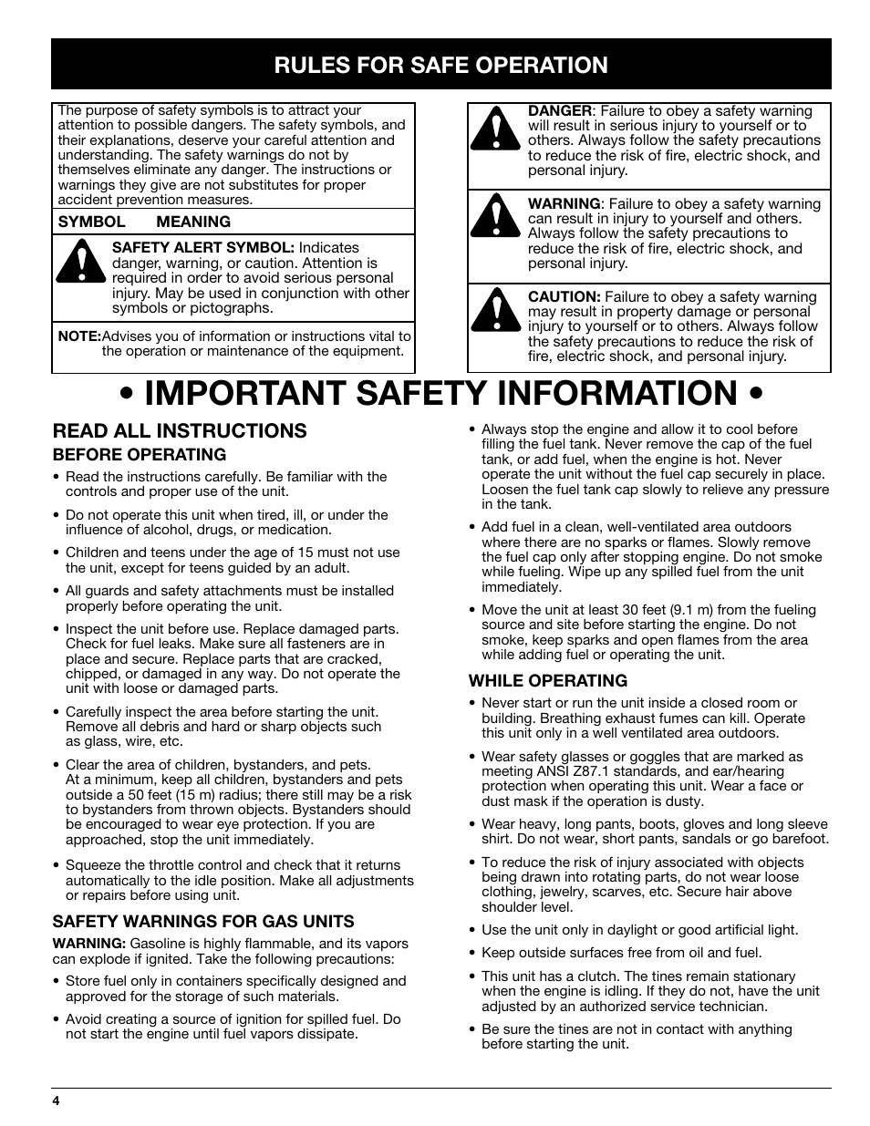 Important safety information, Rules for safe operation, Read all instructions | Ryobi 510r User Manual | Page 4 / 24