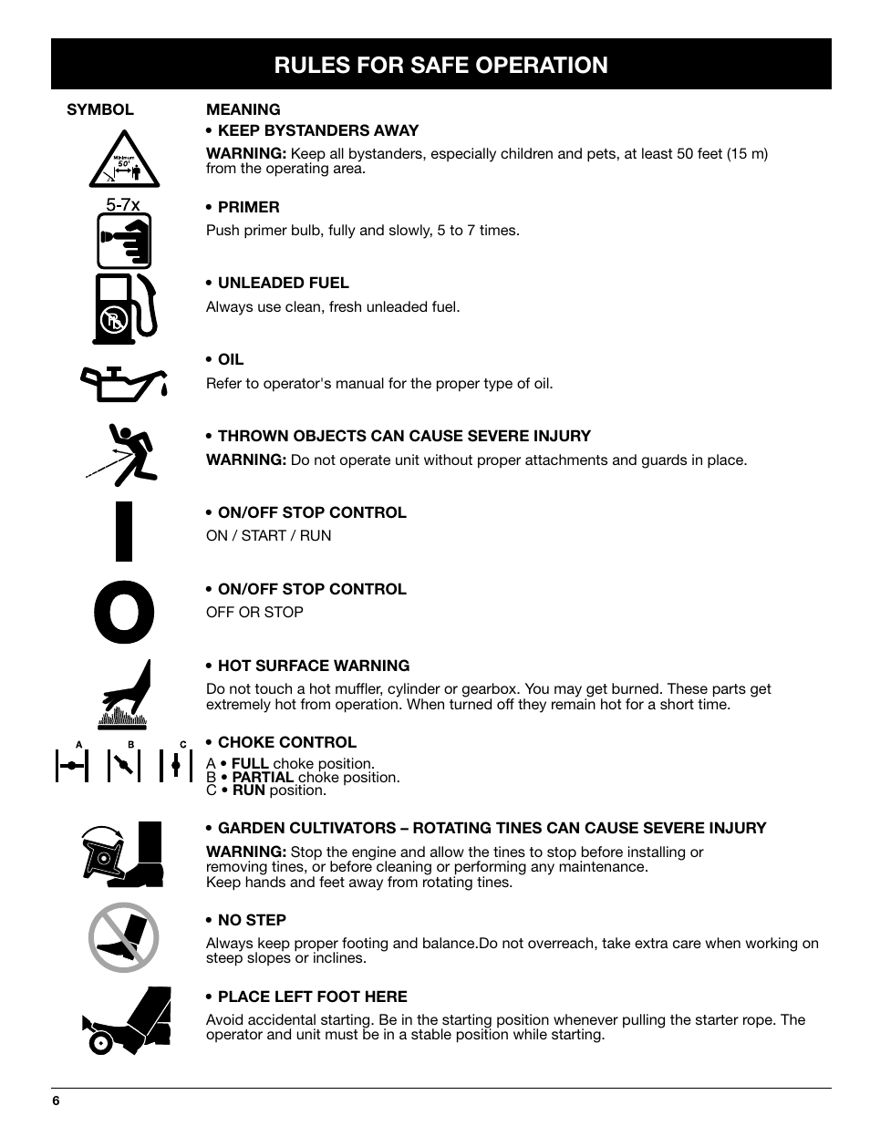 Rules for safe operation | Ryobi 510r User Manual | Page 6 / 24