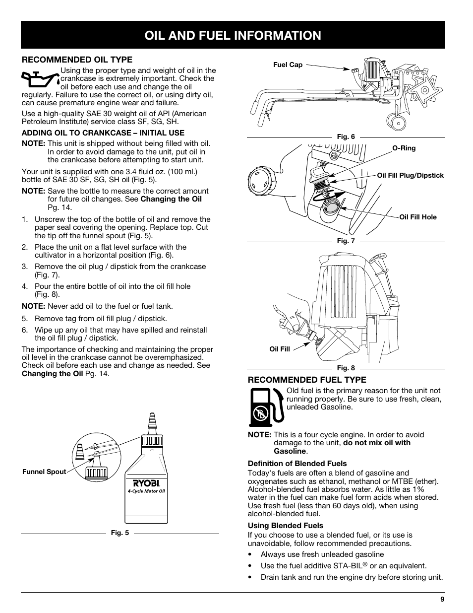 Oil and fuel information | Ryobi 510r User Manual | Page 9 / 24