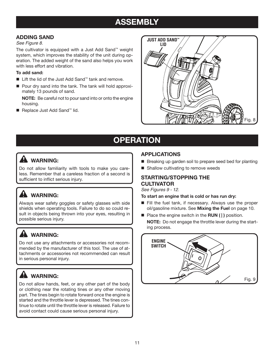 Assembly, Operation | Ryobi RY60511B User Manual | Page 11 / 22
