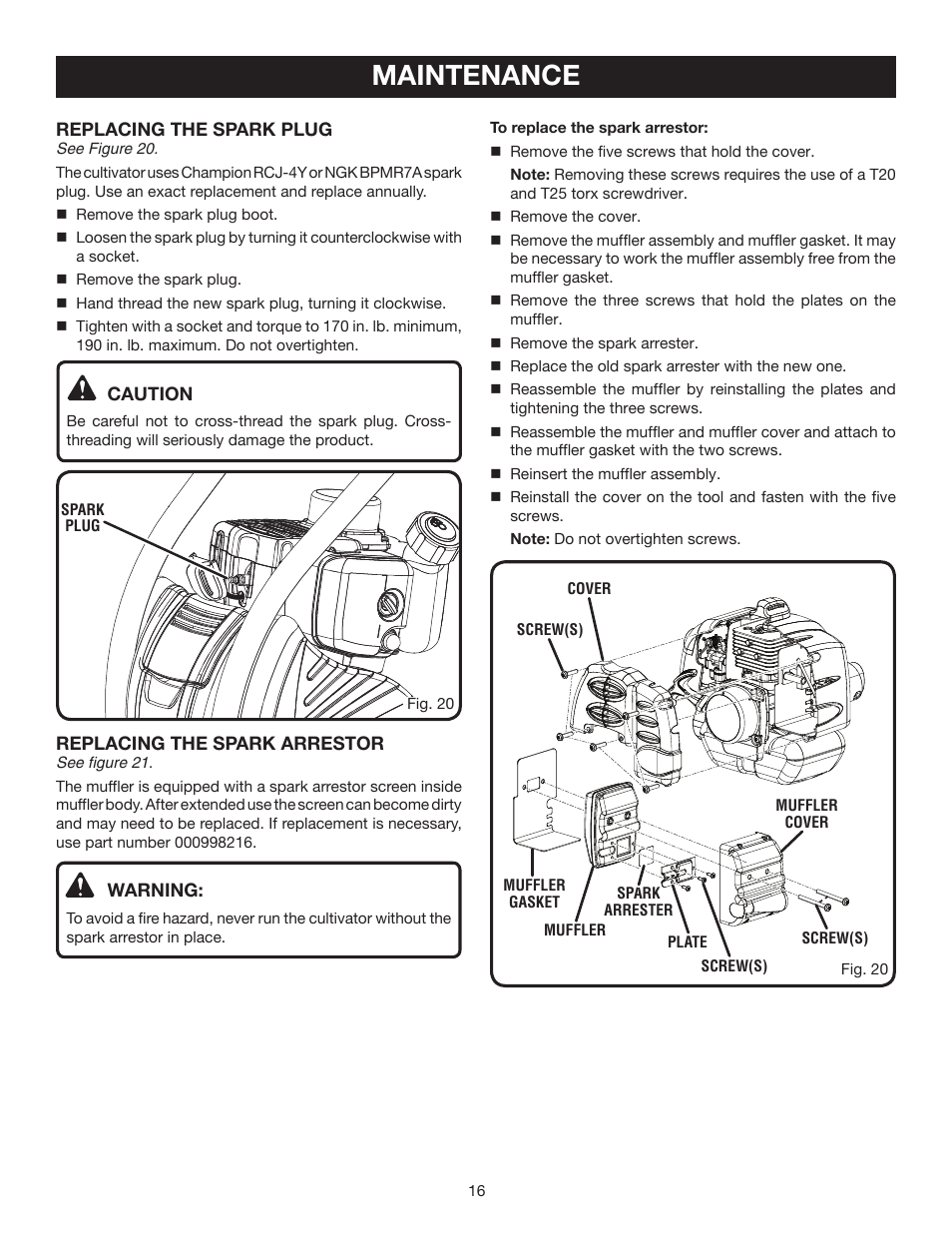 Maintenance | Ryobi RY60511B User Manual | Page 16 / 22
