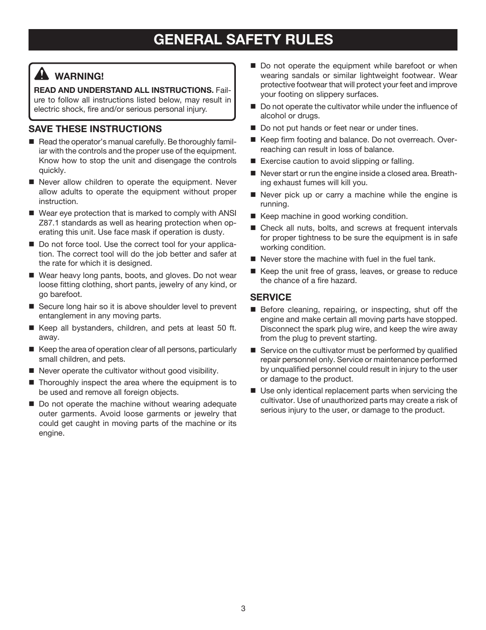 General safety rules | Ryobi RY60511B User Manual | Page 3 / 22