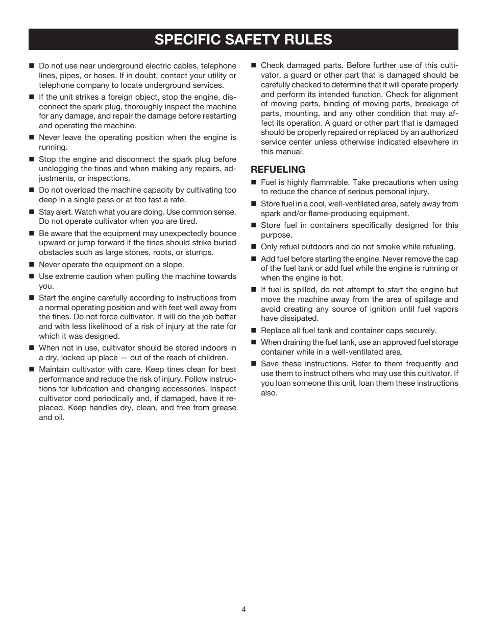 Specific safety rules | Ryobi RY60511B User Manual | Page 4 / 22