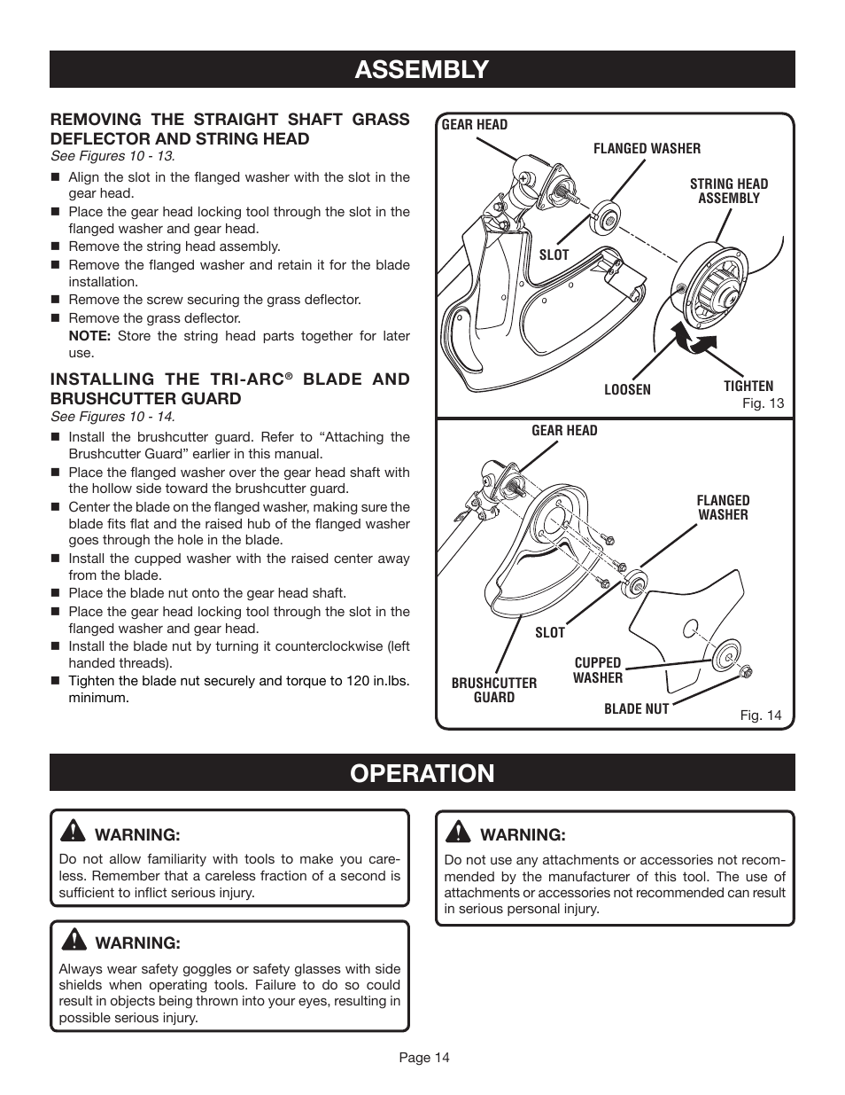 Assembly, Operation | Ryobi CS30 RY30020B User Manual | Page 14 / 26