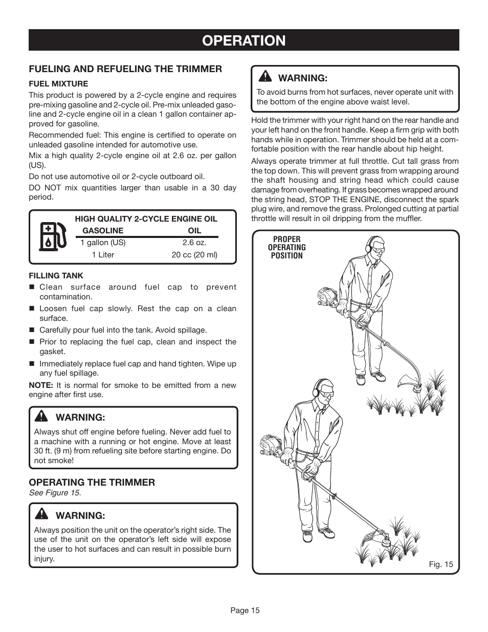 Operation | Ryobi CS30 RY30020B User Manual | Page 15 / 26