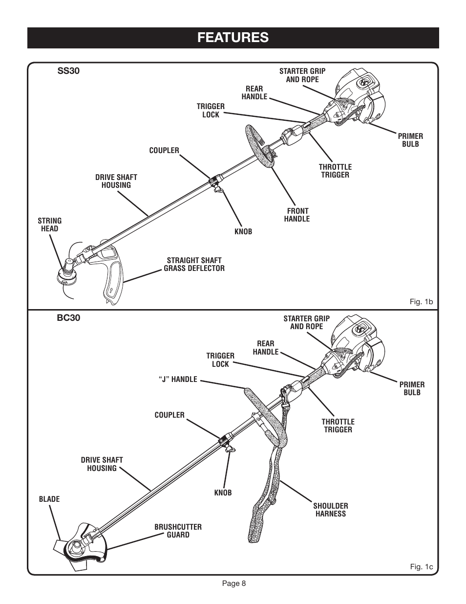 Features | Ryobi CS30 RY30020B User Manual | Page 8 / 26