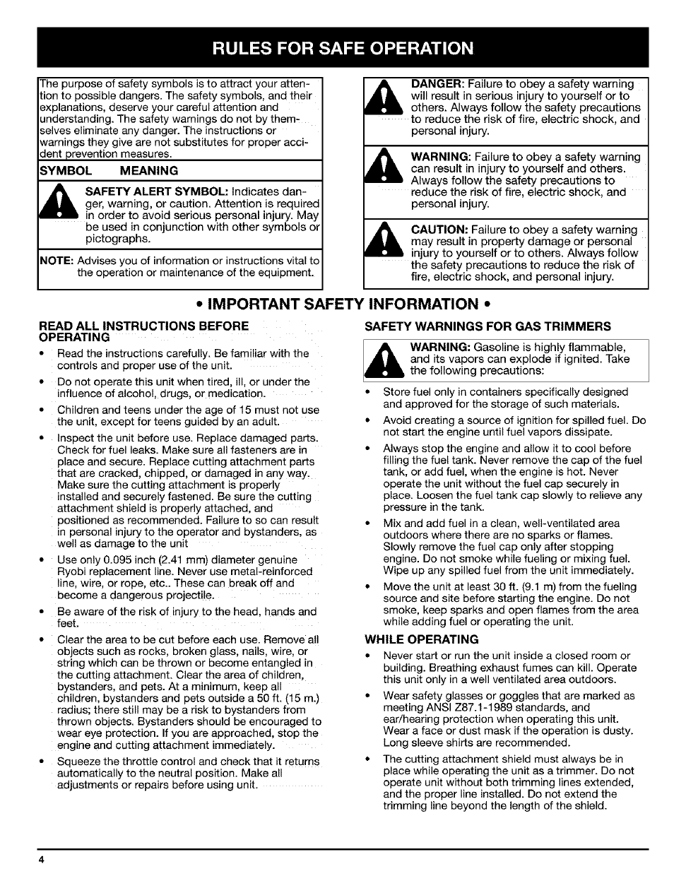 R u l e | Ryobi Trimmer User Manual | Page 4 / 24